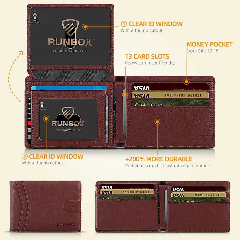 RUNBOX Wallet for Men Slim Rfid Leather 2 ID Window With Gift Box | Slim, Rfid, 2 ID Window, With Gift Box, Slim, Rfid - Image 2